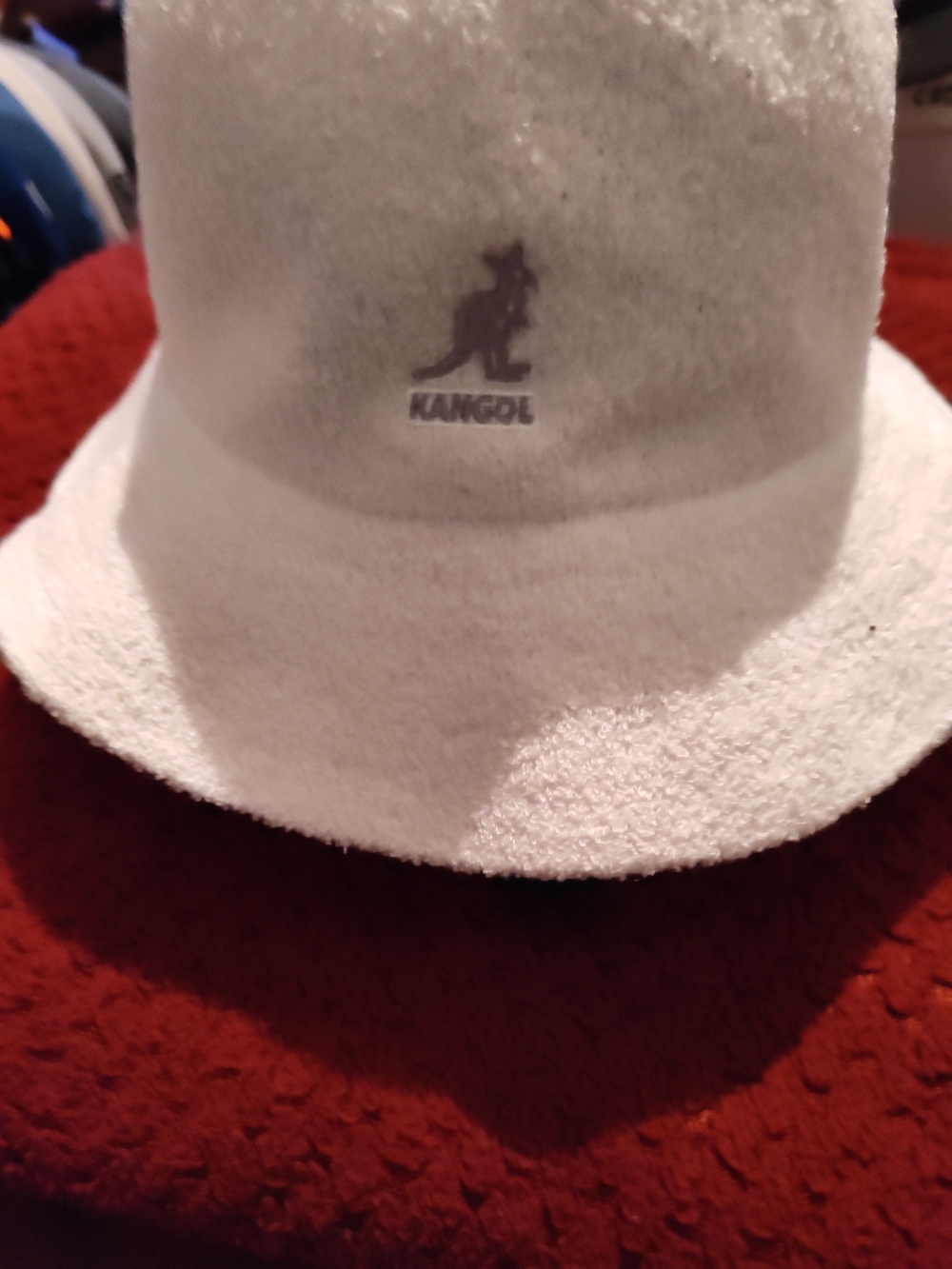 Kangol White Terry Cloth Bucket Hat with Embroidered Kangaroo